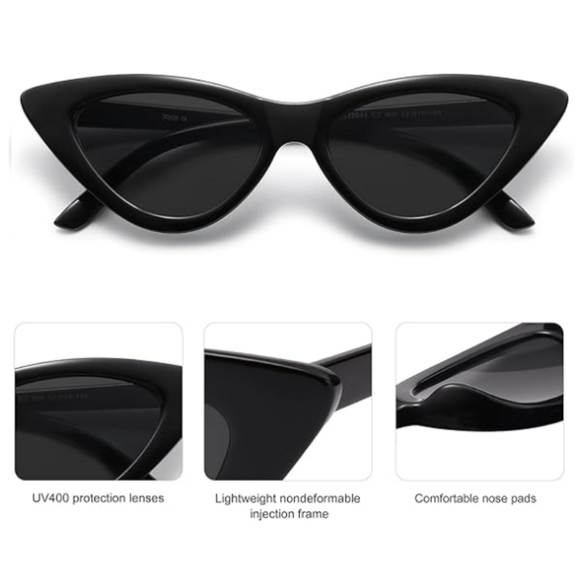 Vintage Narrow Cat Eye Sunglasses Clout Goggles SJ2044 Black - Picture 3 of 5
